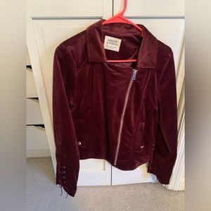 Burgundy Velvet lace up/zip up jacket size L